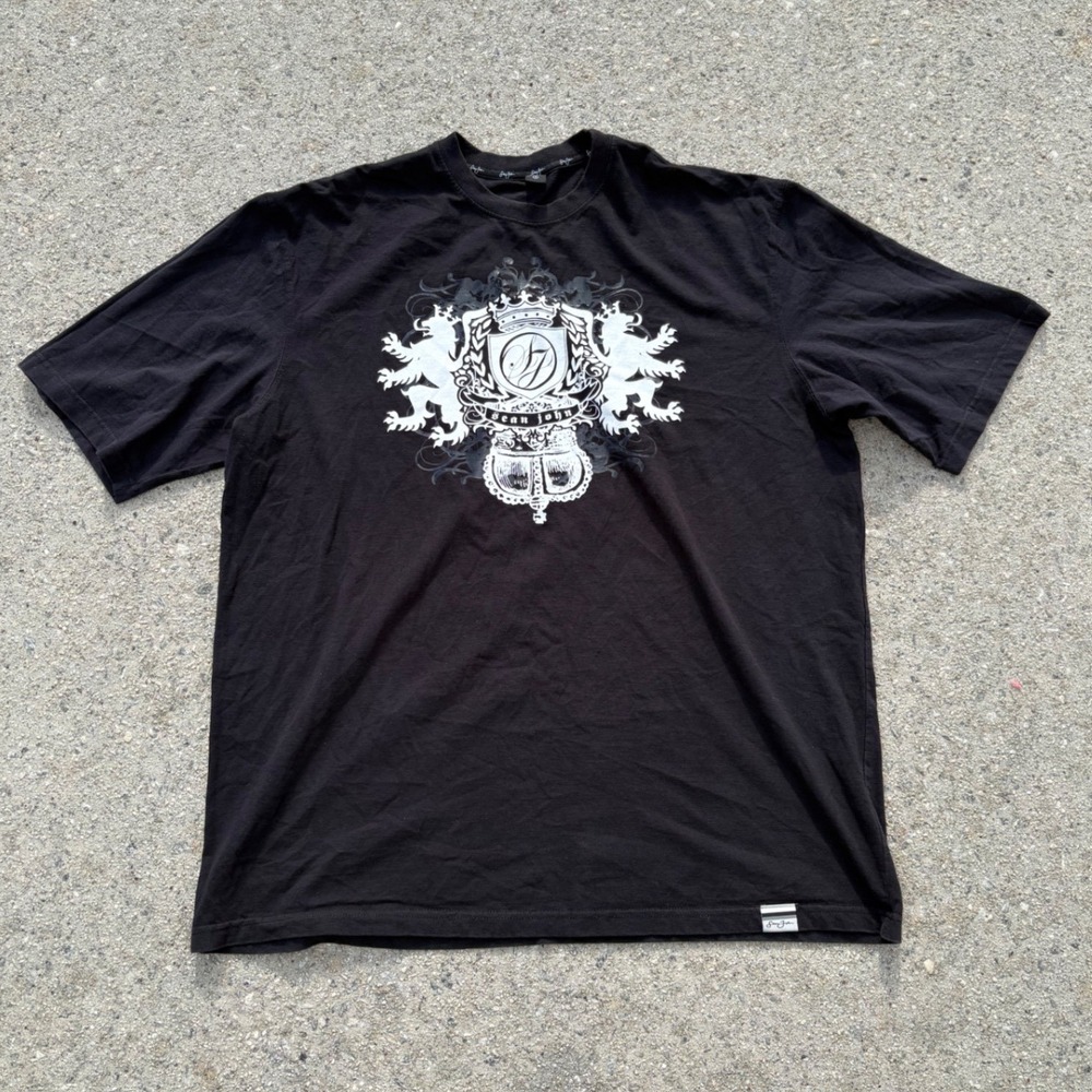 VTG Sean John Mens XXL Black Graphic T-Shirt - Crest Logo - Y2K Streetwear